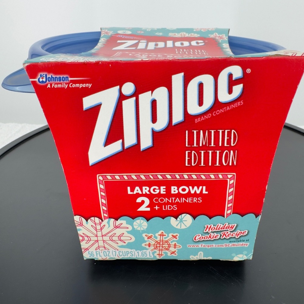 Ziploc Limited Edition Holiday Large Bowl 2 Pack 7 Cup Snowflake Blue Lids New